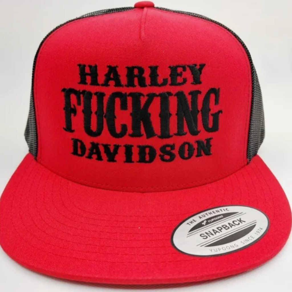 Harley FCking Davidson Trucker Hat Red Black Yupoong Snapback Usa Made